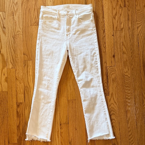 MOTHER sz 28 Insider Crop Step Fray White Flare Jeans with Frayed Hem raw edge - Picture 1 of 10